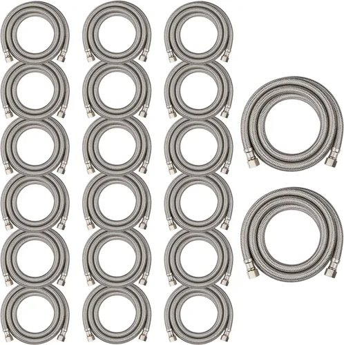 Miniatura 7 de Paquete de 1 manguera Foskan de acero inoxidable para lavavajillas de 4 pies con compilación de 3/8 pulgadas x 3/8 pulgadas MIP 90° codo, conector