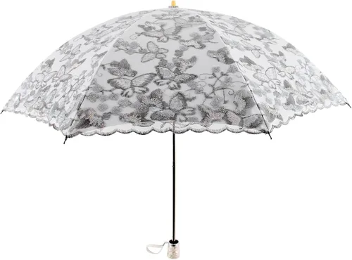 Miniatura 179 de Honeystore Sombrilla bordada con flor 3D plegable UV con encaje clásico