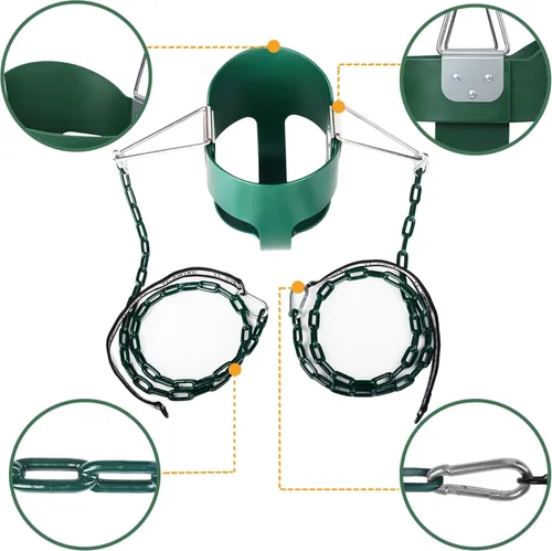 Miniatura 6 de KINSPORY Columpio para niños pequeños, cadenas de hierro recubiertas de 59" para bebé, columpio al aire libre, asiento de columpio para bebés
