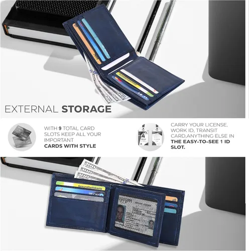 Miniatura 4 de Carteras RFID delgadas para hombres - Cartera de bolsillo frontal de piel genuina