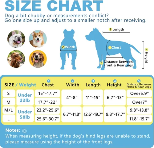 Miniatura 4 de Silla de ruedas para perros para patas traseras, altura/longitud/ancho ajustable, silla de ruedas resistente con ruedas que absorben los golpes, Gris
