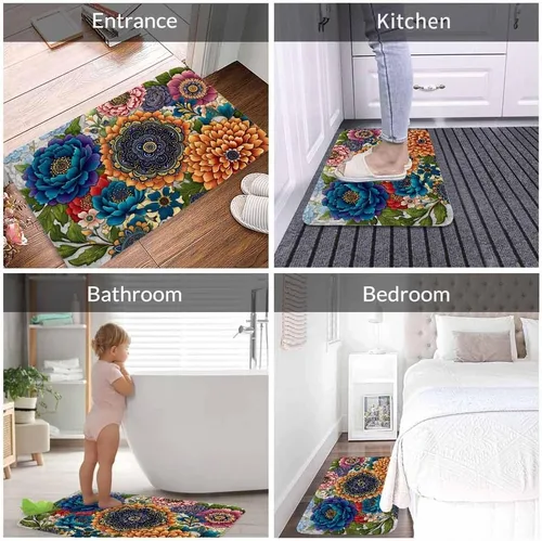 Miniatura 4 de Tapete de baño con flores abstractas para baño, diseño de peonía colorida, crisantemo, loto, magnífica, especial, tapete de baño, tapete de puerta