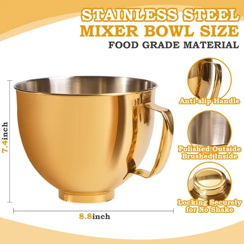 Miniatura 4 de KitchenAid - Tazón de mezcla de 5 cuartos de galón para batidoras de pie, tazón de acero inoxidable de grado alimenticio con mango y cierre, Dorado