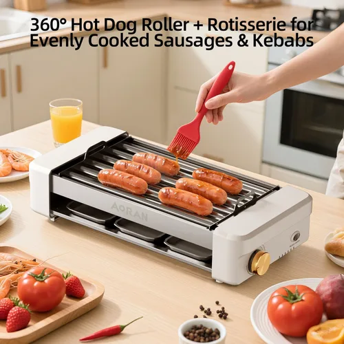 Miniatura 5 de AORAN - Parrilla eléctrica para interiores sin humo, parrilla de encimera de 800 W con platos de cocina antiadherentes extraíbles y estante