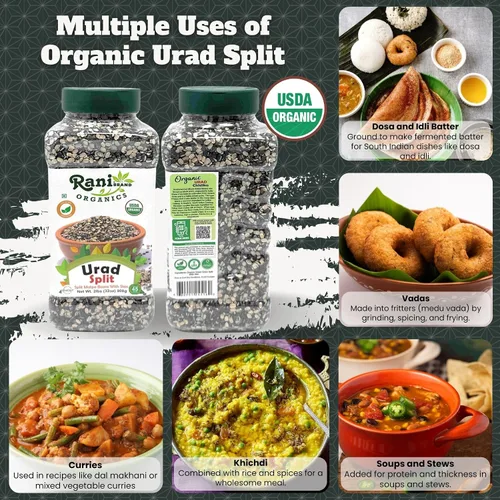 Miniatura 4 de Rani Organic Urid/Urad Split Chilka (frijoles mate divididos con piel) 32 onzas (2 libras) tarro de PET de 32.03 oz ~ Todo natural Apto