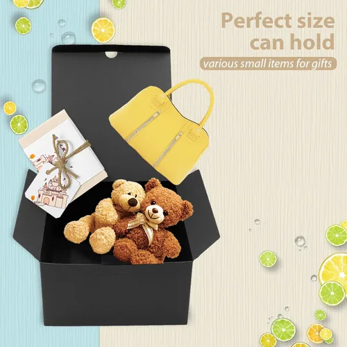 Miniatura 5 de opaprain Paquete de 10 cajas de regalo negras de 6 x 6 x 4 pulgadas con tapa, papel reciclable adecuado para bodas, festivales, regalos, graduación