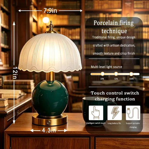 Miniatura 2 de Lámpara de cerámica vintage para sala de estar, luz táctil recargable moderna de 12 pulgadas, lámpara de escritorio de ajuste de luz continua