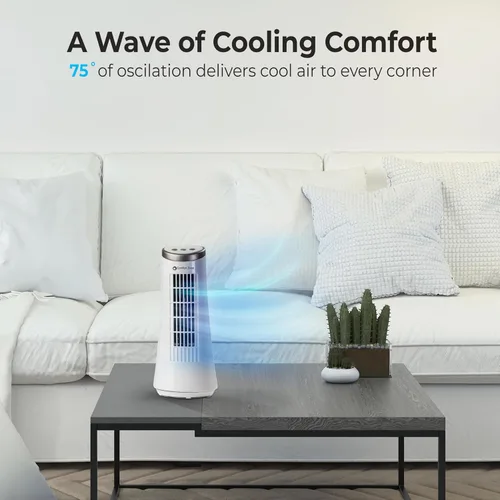 Miniatura 3 de Ventilador de torre de escritorio oscilante Comfort Zone de 12 pulgadas Ultra-Slim Bladeless Design, 2 Speeds, Electronic Touch Controls, Carry