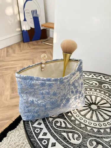 Miniatura 7 de The Summer Swan Bolsa de cosméticos florales Bolsa de maquillaje estética grande para artículos personales de viaje, bolsa de cuidado de la piel