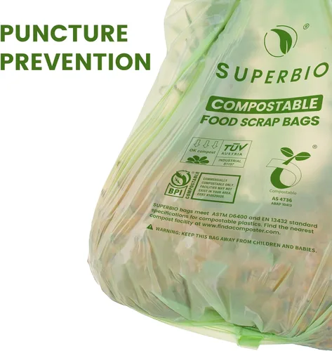 Miniatura 6 de SUPERBIO Bolsas compostables de 2.6 galones con asas, 100 unidades, 1 paquete, bolsas de desechos de alimentos certificadas por BPI y OK compost