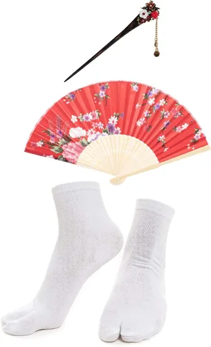 Miniatura 7 de Conjunto de calcetines con diseño de palo de pelo Tabi para mujer, estilo kimono de baile japonés de anime