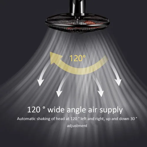 Miniatura 2 de Ventilador industrial oscilante ajustable de montaje en pared, 5 aspas ajustables de 3 velocidades, alta velocidad/negro/resistente, para Mecánica