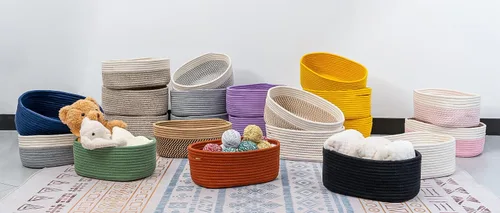 Miniatura 8 de CubesLand Cesta rectangular de organización/almacenamiento, cestas tejidas de cuerda de algodón natural para organizar, cesta pequeña para niños