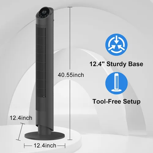 Miniatura 2 de hykolity Ventilador de torre para dormitorio, ventilador oscilante de 90°, ventilador de piso ultra silencioso de 28 dB con control remoto
