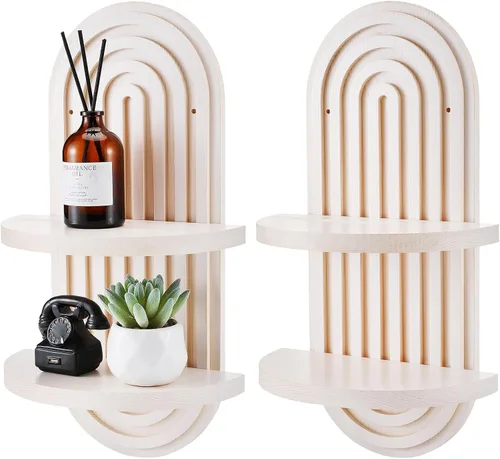 Miniatura 7 de Wenqik 2 Piezas Estante de Pared Boho Arco Iris Estante Flotante de Madera Soporte Colgante Bohemio de Mediados de Siglo Doble Vintage Montaje