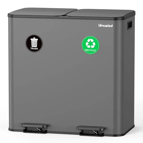 Miniatura 12 de Lovewind Bote de basura, 2 botes de basura de 10.5 galones (2 x 40 L) para cocina, doble compartimento, bote de basura con pedal para cocina