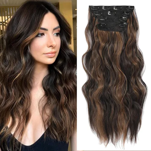 Miniatura 14 de NAYOO 4 piezas Extensiones de cabello con pinza, ondas largas y rizadas, sintéticas, gruesas, con fibra de doble trama, para mujeres, color cobre