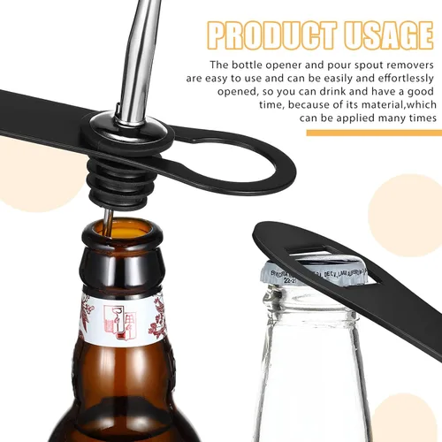 Miniatura 6 de Paquete de 2 abrebotellas y removedor de boquilla de vertido, barra de metal plana, abridor de llaves de velocidad de acero inoxidable, abrebotellas