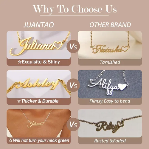 Miniatura 4 de Juantao Collar personalizado con nombre chapado en oro de 18 quilates con corazón regalos personalizados para mujeres, adolescentes y niñas, Metal