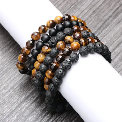 Miniatura 6 de Pulsera de ojo de tigre de roca de lava para hombre, regalos para cumpleaños, aniversario, regalos de Navidad para hombres, papá, marido, hijo