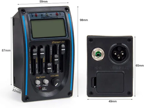 Miniatura 3 de Afinador de pastilla de preamplificador de guitarra acústica, 5 bandas PRENER-PM, ecualizador, sintonizador de pastilla piezoeléctrica con micrófono