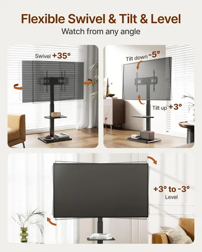 Miniatura 2 de Soporte de piso para TV de acero con toma de corriente para televisores de 32 a 75 pulgadas, hasta 110 libras, soporte de TV ajustable en altura