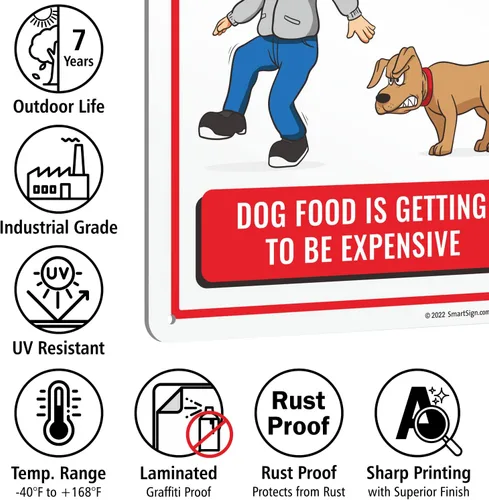 Miniatura 7 de SmartSign Letrero de metal con texto en inglés "Trespassers Welcome - Dog Food Is Getting Expensive" de 14 x 10 pulgadas, aluminio laminado Letrero