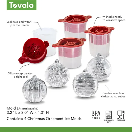 Miniatura 6 de Tovolo Moldes de hielo para adornos navideños, sin olor ni BPA, aptos para lavavajillas, juego de 4, adorno
