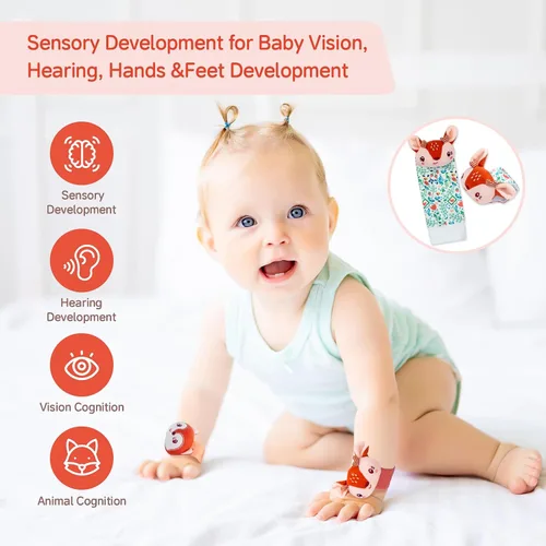 Miniatura 5 de PADONISE Encantadores sonajeros de muñeca y calcetín con animal para bebé, juguete suave para recién nacidos, de 0 a 6 y 6 a 12 meses, buscador