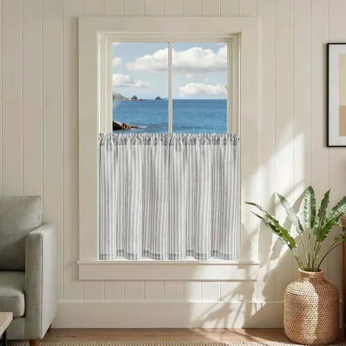 Miniatura 55 de jinchan - Cortinas de lino a rayas para cocina de 20 pulgadas de largo, cortinas de varios niveles, estilo granja moderna de café, tratamientos