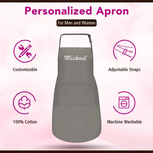 Miniatura 2 de Delantales personalizados para hombres y mujeres Delantal personalizado con nombre bordado y bolsillos para cocina, pintura, manualidades, salón