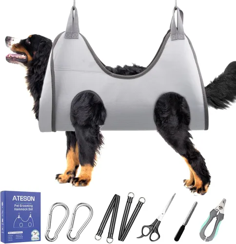 Miniatura 15 de ATESON Hamaca de Aseo para Mascotas con Cortauñas/Recortadores de Uñas/Tijeras de Aseo, Arnes de Aseo para Perros para Recortar Uñas, Correa de Aseo