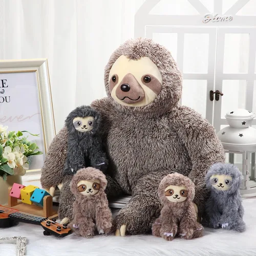 Miniatura 5 de Kasyat Juego de 5 piezas de animales de peluche de perezoso grande de 13 pulgadas, juguete de peluche con 4 bebés, peluches suaves para niños