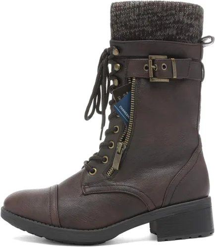 Miniatura 2 de DREAM PAIRS Botas militares de invierno con cordones de media pantorrilla para mujer