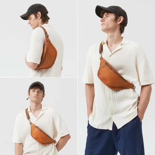 Miniatura 7 de Berliner Bags Cangurera de cuero genuino vintage Kai, bolso de cinturón, bandolera bandolera para hombres y mujeres - marrón