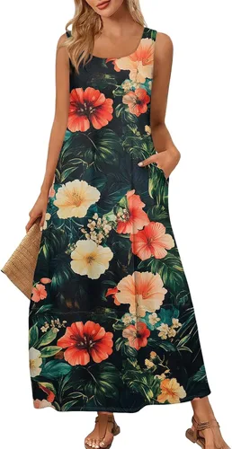 Miniatura 42 de Vestidos de iglesia para mujer 2025, casual, holgado, sin mangas, largo, fluido, vestido de verano con bolsillos