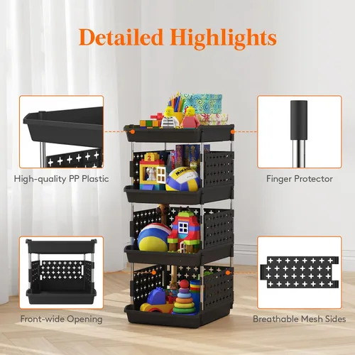 Miniatura 7 de Lifewit Cestas de Almacenamiento Apilables de Plástico, Contenedores Apilables de 4 Niveles 13.8"P x 11.8"A x 28.3"Al, Contenedores Multifuncionales