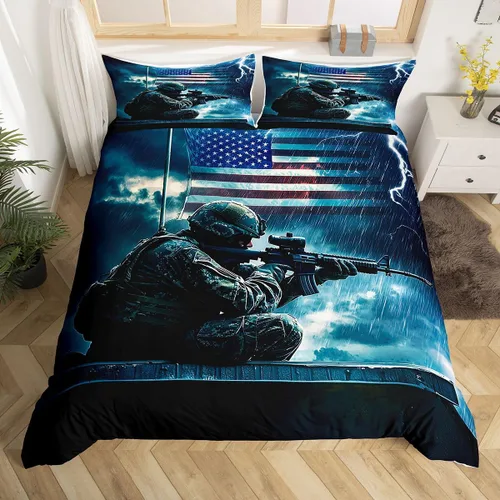 Miniatura 13 de Juego de ropa de cama de oso rústico tamaño individual para mujeres adultas, funda de edredón con estampado de oso salvaje y animales salvajes