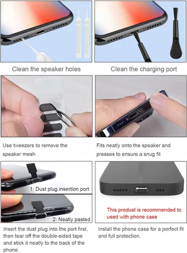 Miniatura 6 de Enchufe antipolvo USB C, para teléfonos con puerto de carga USB tipo C, kit de tapa antipolvo USB C con malla de altavoz y accesorios de montaje