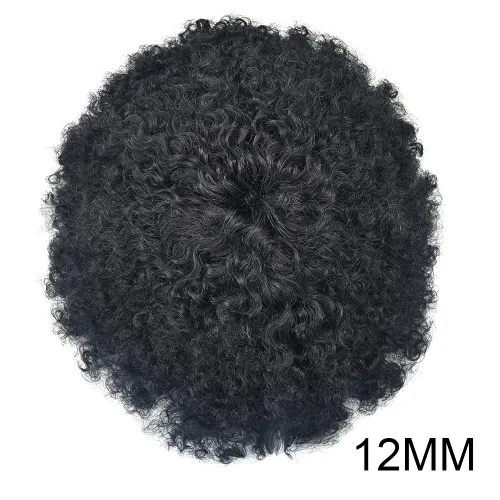Miniatura 8 de Afro Toupee para hombres negros, sistema de reemplazo de cabello con base de piel de polietileno completo duradero para afroamericanos inyectados PU