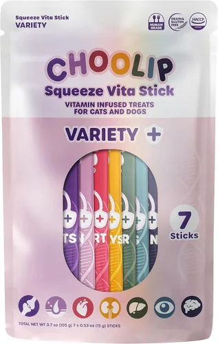 Choolip Squeeze Vita Stick - Golosinas lamibles para gatos y perros, paquete variado de 7 unidades, puré cremoso con multivitaminas para