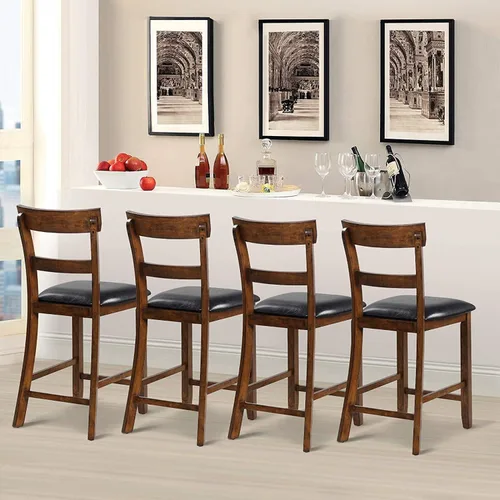 Miniatura 9 de NAFORT Juego de 2 taburetes de bar de altura de mostrador, sillas de comedor altas de madera maciza de 25.5 pulgadas con cojín, taburetes