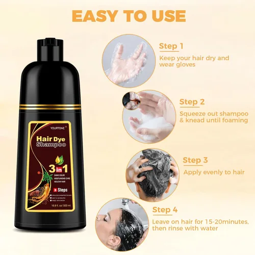 Miniatura 5 de YOURTONE Champú de tinte para el cabello castaño oscuro 3 en 1 para cobertura de cabello gris, champú de color de cabello para mujeres y hombres