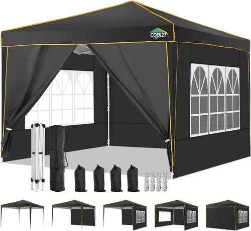 Miniatura 10 de COBIZI Toldo desplegable de 10 x 10 pies con 4 paredes laterales, toldo fácil de instalar para eventos, deportes, playa, fiestas, toldos de fiesta