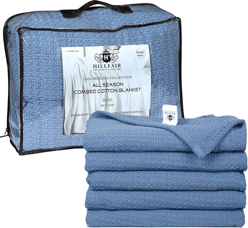 Miniatura 15 de HILLFAIR Manta 100% algodón peinado, manta de cama Twin XL, suave, acogedora, cálida, mantas multipropósito para decoración del hogar de lujo, 66 x