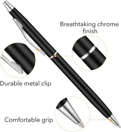 Miniatura 3 de Unibene 6 bolígrafos retráctiles metálicos delgados – negro mate y plateado, bonito regalo para negocios, oficina, estudiantes, profesores, bodas