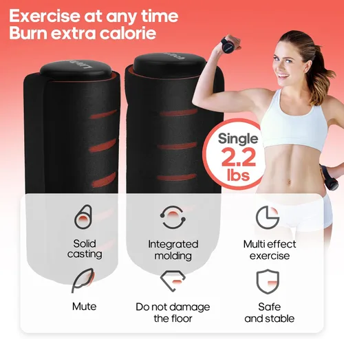 Miniatura 2 de LifeTech Juego de 2 mancuernas de 2.2 libras para caminar, con acolchado de espuma antideslizante, pesas de mano para correr de agarre suave