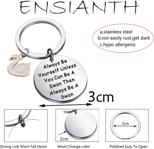 Miniatura 2 de ENSIANTH Llavero de cisne, regalo de cisne, diseño de cisne, regalo inspirador, joyería positiva de animales