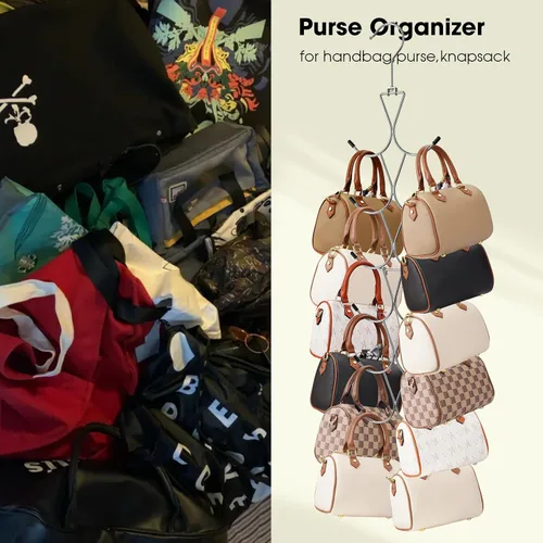 Miniatura 3 de Percha para bufandas, paquete de 2 unidades, 24 almacenamientos, colgador de bolso con gancho giratorio de 360, organizador de bufandas para Plateado