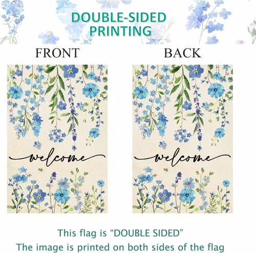 Miniatura 6 de Baccessor Bandera de Casa de Bienvenida de Verano 28 x 40 Pulgadas Divertida Bandera Floral Azul de Primavera para Jardín y Patio de Arpillera